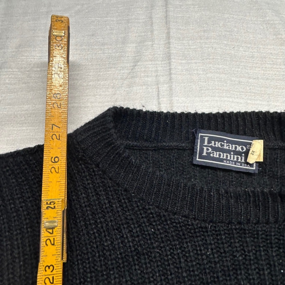 Luciano Pannini Vintage Mens 2X Crewneck Sweater Black Blue Stripe Made in USA - Picture 5 of 8